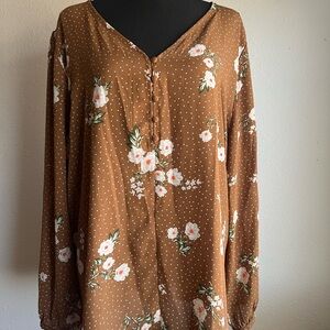 Ann Taylor Factory Brown Floral Blouse